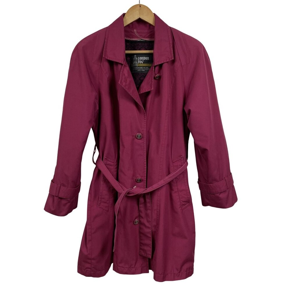VTG‎ London Fog Trench Coat Womens 8 Plum Lined Winter w/ Belt